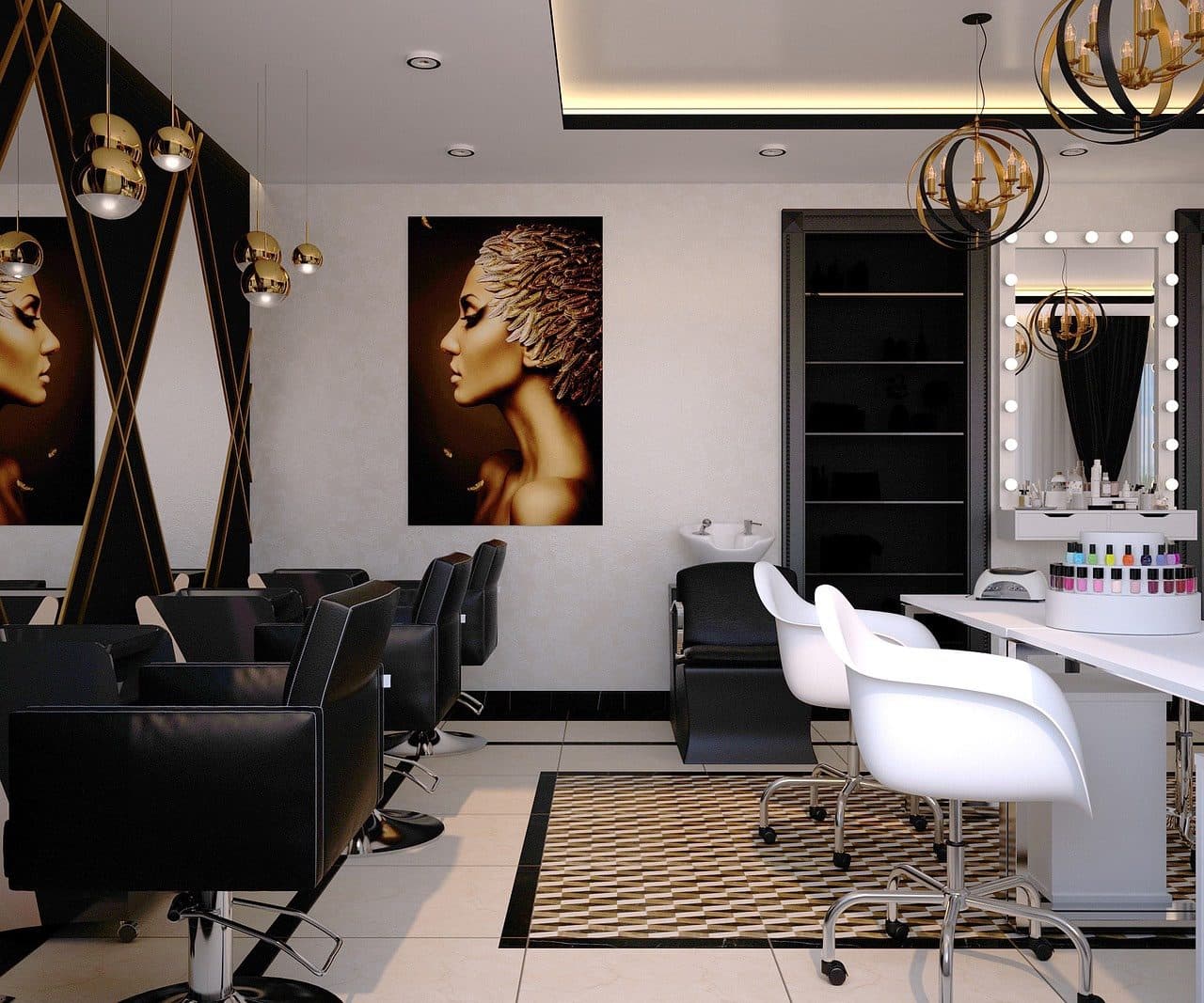 Modern multi-service studio with styling chairs and a nail station